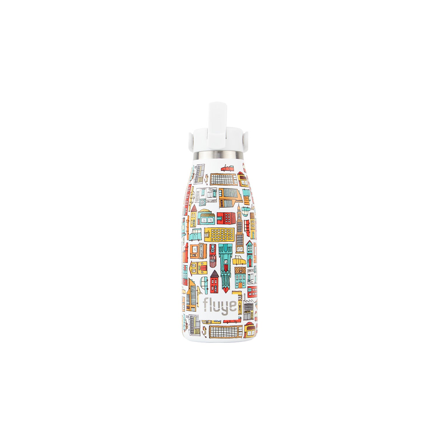 Fluye Ceramic Kids es un tomatodo compacto, resistente y perfecto para acompañar a los niños en su día a día. Color Houses.
